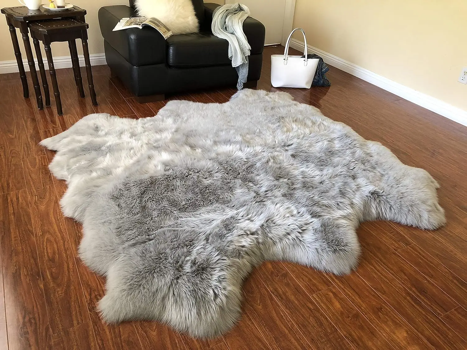 Lambzy Faux Sheepskin Hypoallergenic Free Shape Silky Shag Rug, Luxury Shaggy Silky Plush Carpet For Bedrooms Rugs Living Room