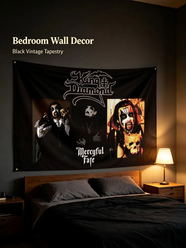 Mercyful Fate King Diamond Metal Band Wall Flag Retro Skull Makeup Portrait Tapestry Polyester Hanging Banner for Bedroom Bar Ho