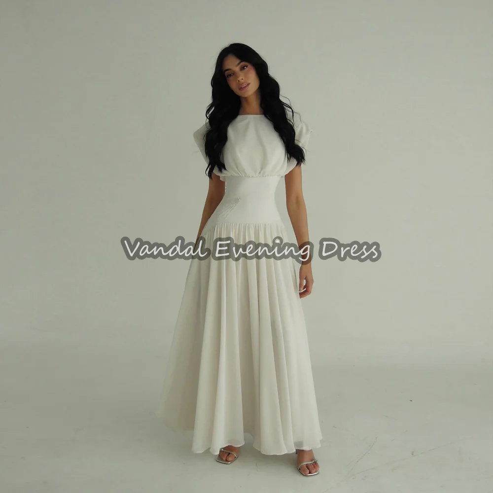 

Vindal Chiffon A-line Ankle Length Draped O-neck Evening Dresses For Women 2025 With Sleeveless Elegant Cocktail Party Dress