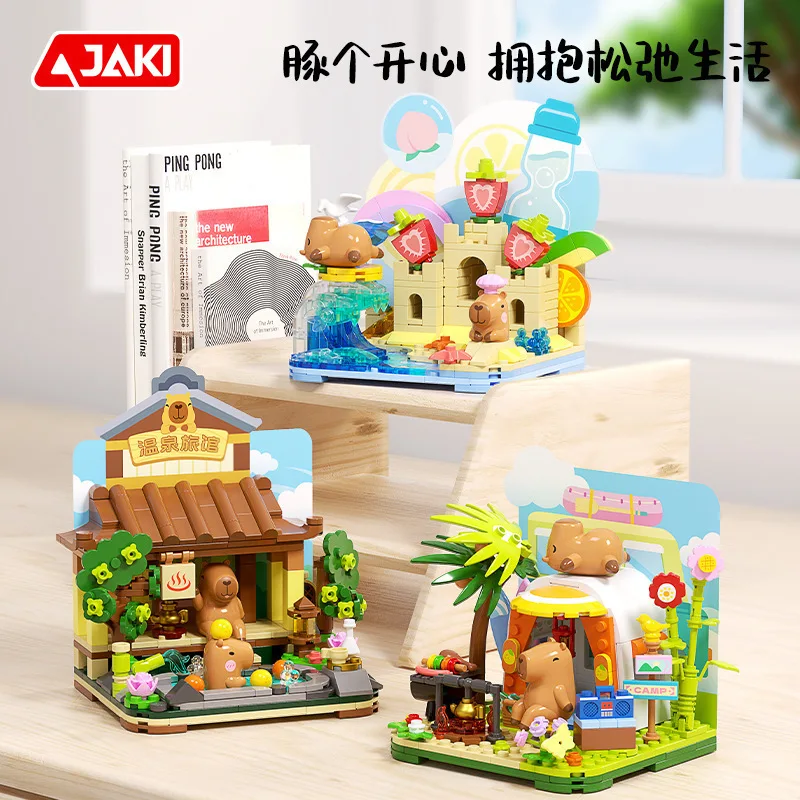 Décennie s de construction Pinlepai Jaki Capybara pour enfant, briques, ensembles de nuit, figurines Street View, jouets animaux