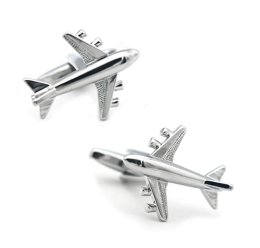 Men's Plance Cuff Links Silver Color Flight Design Quality Copper Material Fashion Cufflinks Wholesale & Retail