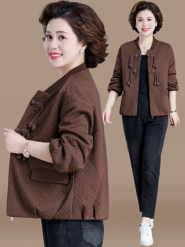 

Faionable ort Outerwear Jaet for Middle-Aged And ly Women Autumn Spring Seasonal Loose Fit Polyester Fiber Cardigan