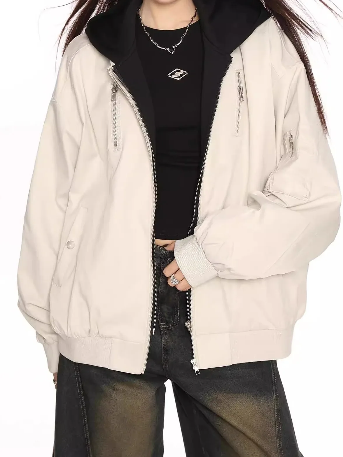 

American Pilot Sle Hooded Jaet Women's Spring Autumn High Sensation Cool Baseball orm Couple's Trendy INS Outerwear