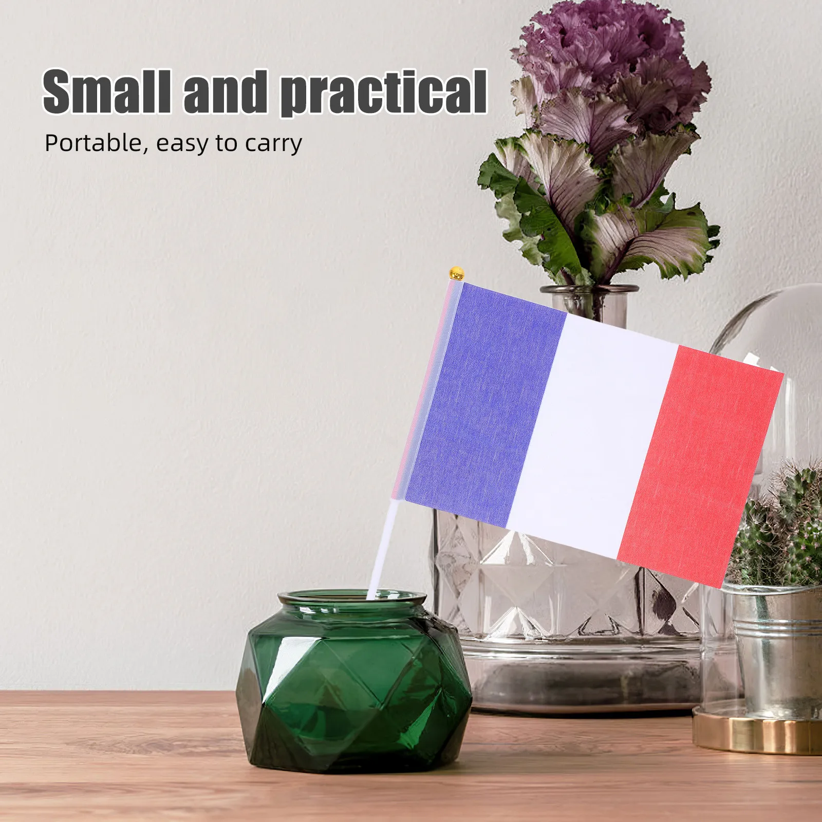 25Pcs French Hand Waving Flag Small Table Flag Polyester Material Sturdy Rod Vibrant National Colors Office Desk Festival Decor