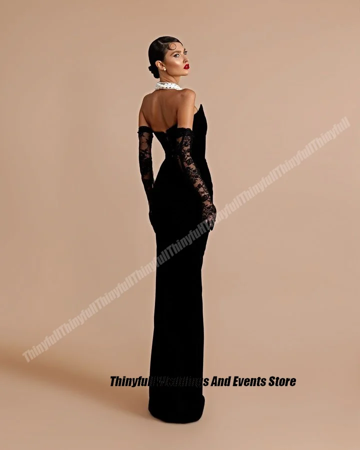 Thinyfull Mermaid Black Evening Party Gowns Sweetheart Sleeveless Velvet Prom Dresses Split Formal Occasion Dress Customized