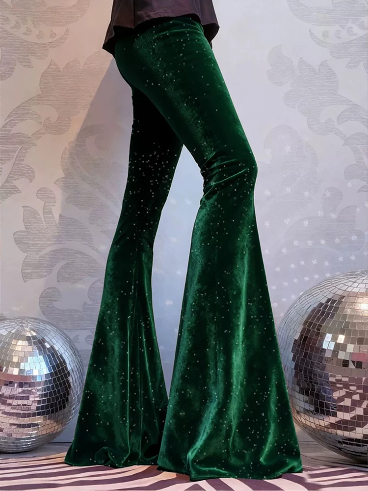 Autumn Fashion Hight Waist Flared Pants Women Casual Street Slimming Velvet Trousers 2026 Sprint Elegant Shiny Long Party Pants