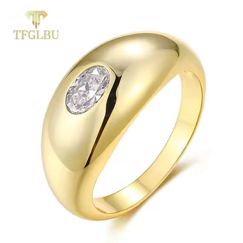 TFGLBU Trendy 4*6mm 0.5ct Oval Cut Moissanite Ring with Shine S925 Silver 18k Plated Party Band for Women Wholesale Jewelry