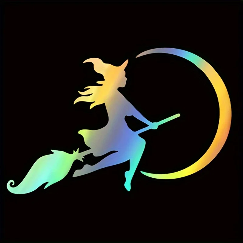 

The Witch Flying to The Moon Design Funny Car Sticker, Vinyl Decals, for Halloween