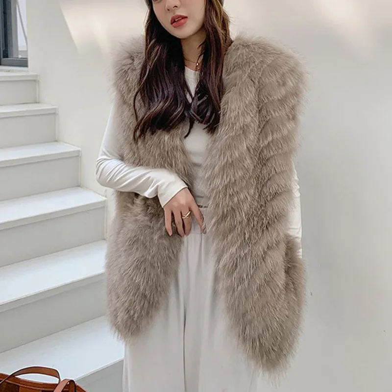 

Autumn Winter Fur Vest Women Thicken Warm Plush Sleeveless Jackets Female Mid Long Waistcoat Woman clothing outwear