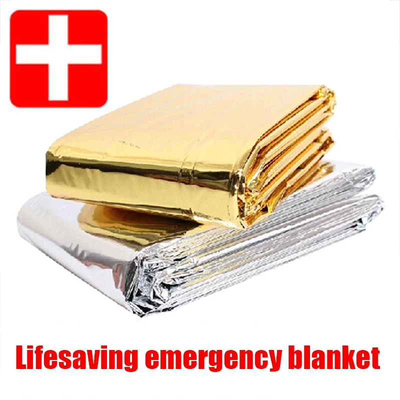 Coperta di emergenza Outdoor Survive Kit di salvataggio militare di pronto soccorso coperta termica in lamina impermeabile antivento per