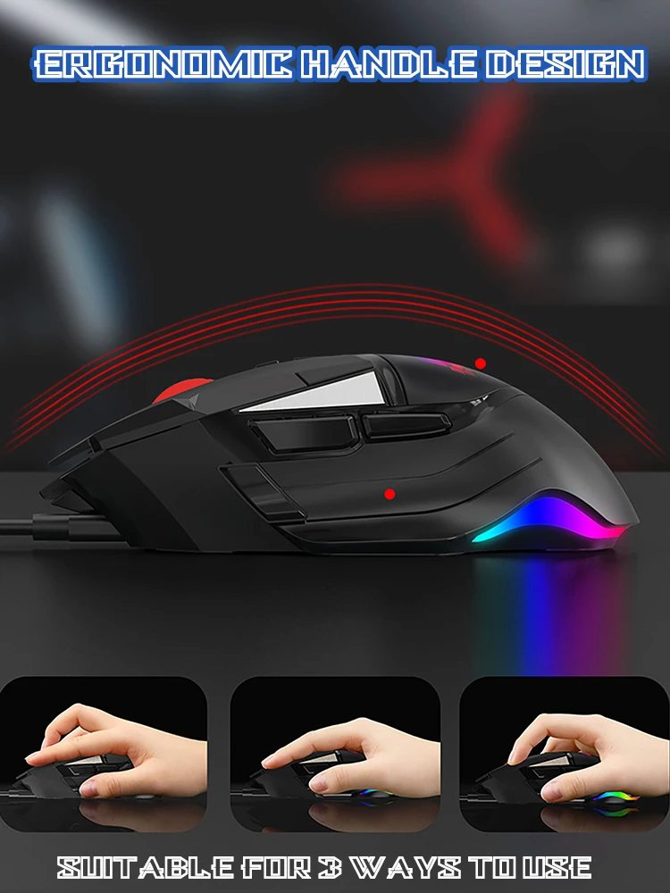 2.4G+ Wired Dual-Mode RGB Wireless Gaming Mouse with Customizable Buttons, 10000 DPI, 7 Buttons, and 1000HZ Report Rate