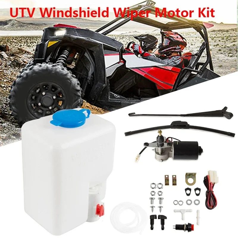 

X-T Universal UTV Electric Windshield Wiper Motor Kit Assembly With Spray Bottle For Kawasaki Polaris Ranger RZR 900 Honda