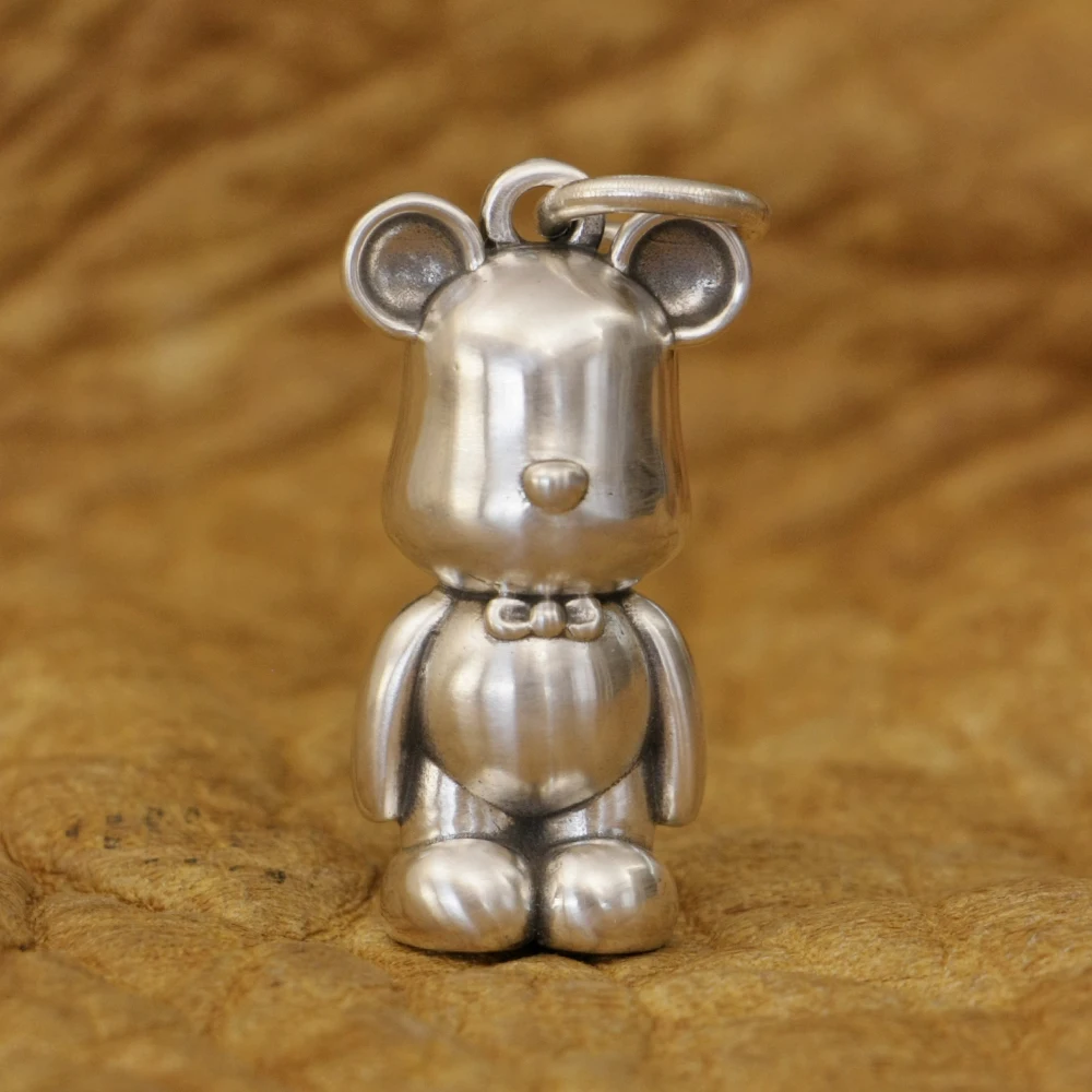 

LINSION 925 Sterling Silver Cute Bear Pendant Q Version Little Animal TA366