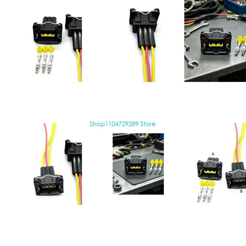 D8KE Vehicle Wiring Repair Plug Set 3 Pin Automotive Electrical Housing with 3 Metal Terminals and Rubber Grommets