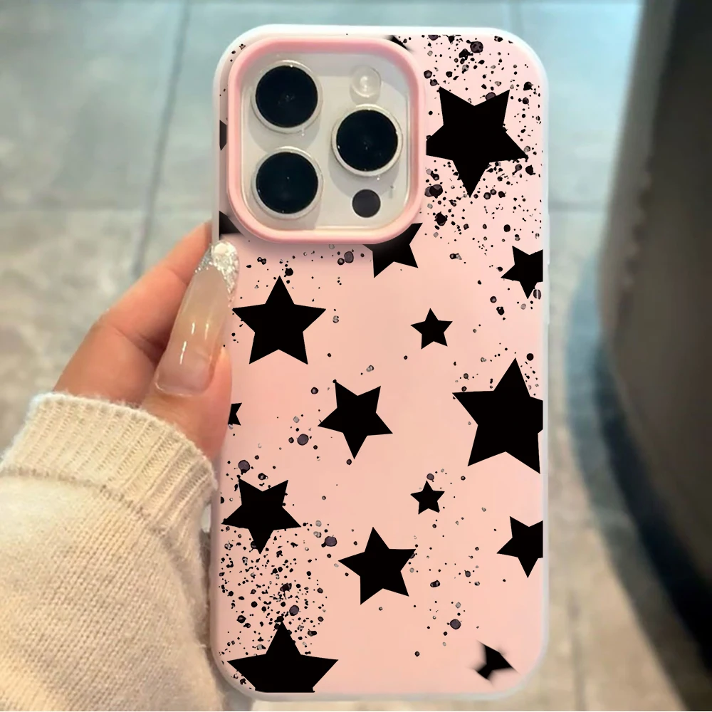 Funda de teléfono estilo rock Black Star para Xiaomi 14T C 17 Pro Max 15 T Pro Mi 11 Lite 5G, silicona suave con textura de gel, cubierta mate de TPU.