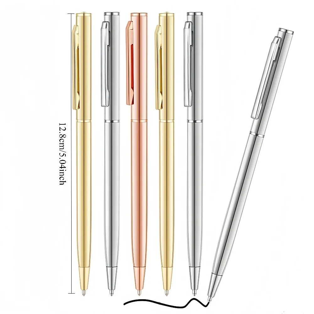 10-60Pcs Gold Metal Slim Ballpoint Pens Bulk Retractable Metallic Black Ink 1 Mm Medium Point Smooth Writing Pens