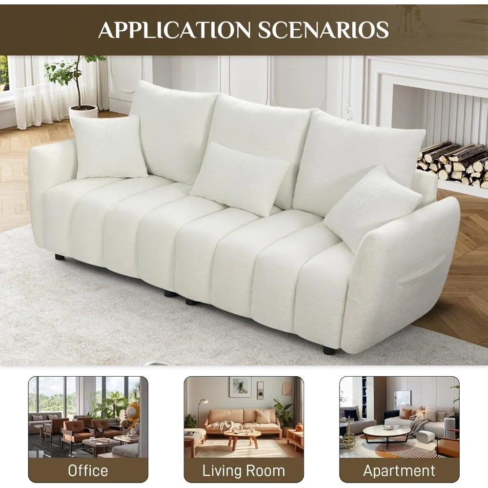 

80.2" Teddy Cloud Sofa – Modern Deep-Seat Boucle 3-Seater, Comfy Sherpa-Upholstered Oversized Loveseat