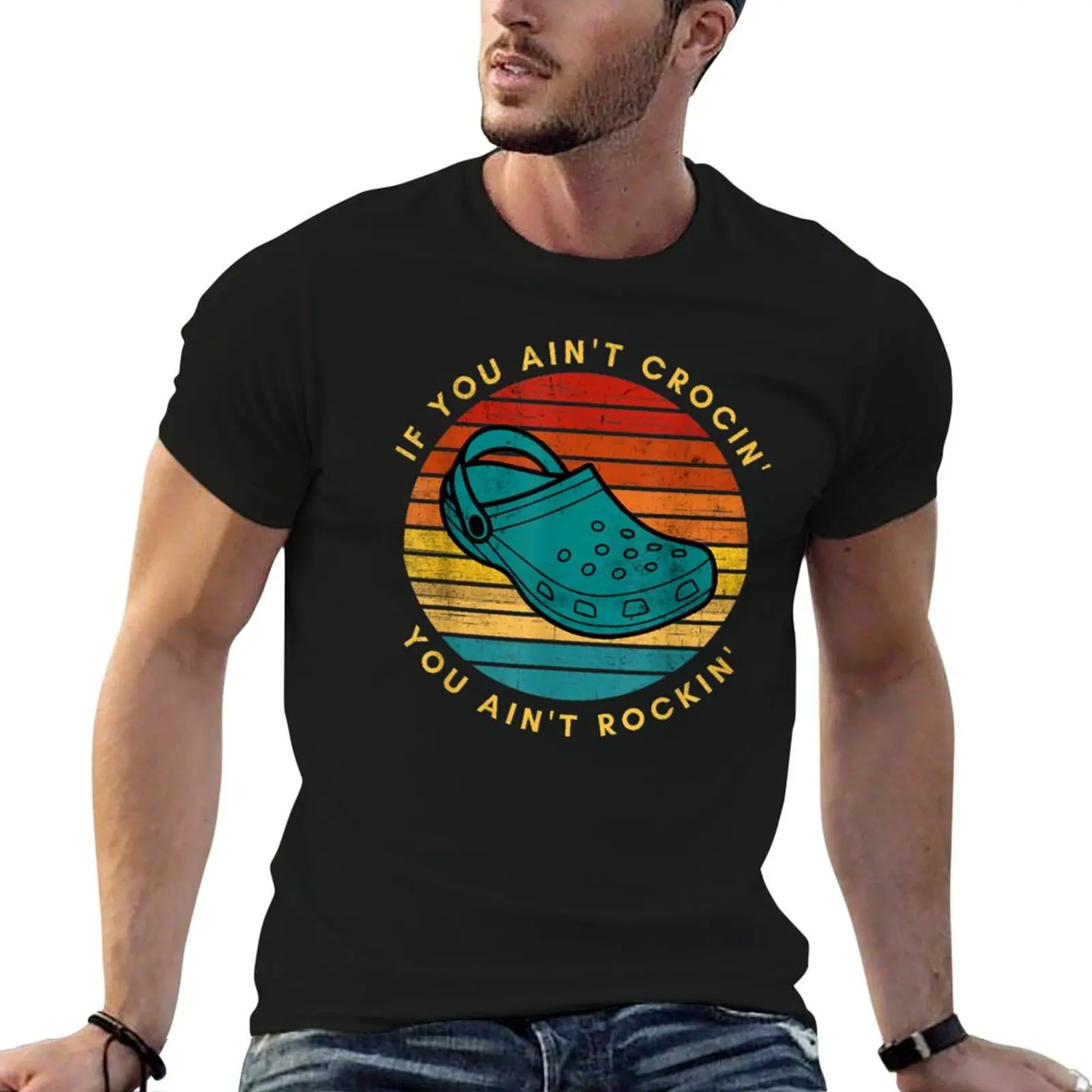 If You Ain't Crocin' You Ain't Rockin' Funny Retro Vintage T-Shirt blue archive plain men t shirts