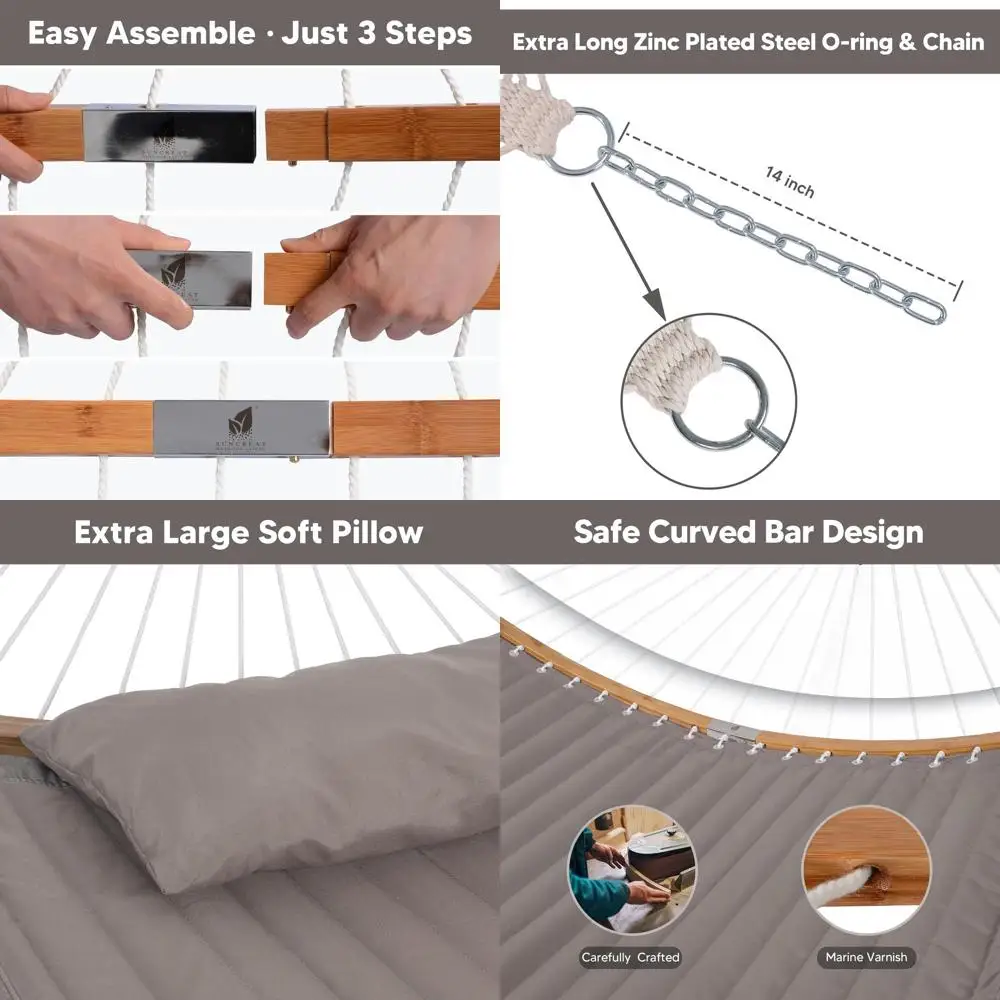 

Double Hammock with Curved Bar, 450 lbs Capacity, Heavy-Duty Outdoor Hammock, Carrying Bag Included, Brown