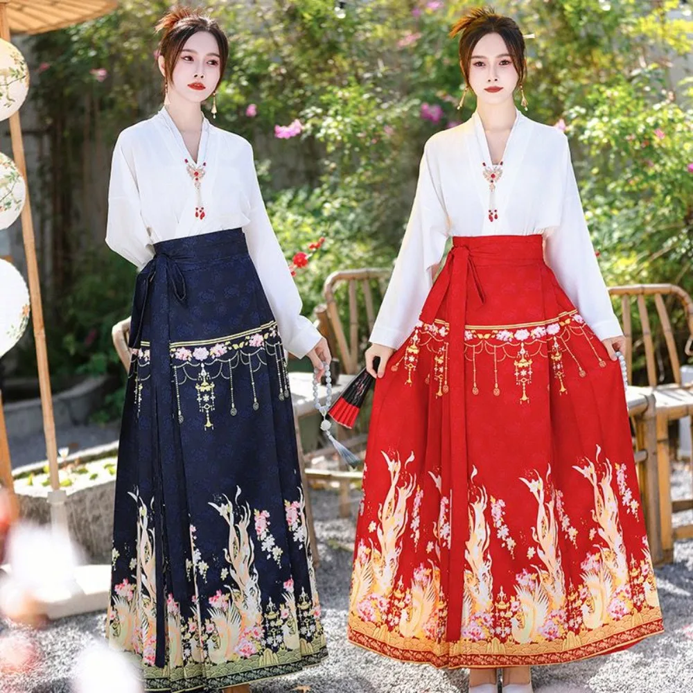 

‌ Оригинальный комплект Hanfu - юбка с конским лицом в китайском стиле, утягивающая повседневная одежда для женщин, элегантный традиционный костюм