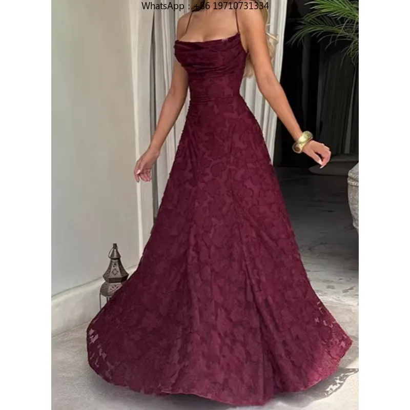 Sexy Off Shoulder Beach Long Dress Women Fashion Jacquard Lace Solid Party Dress Elegant Backless Slim Sling Sleeveless Dress