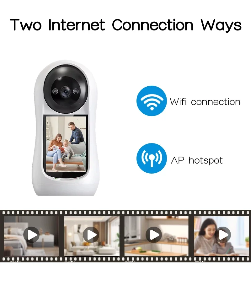 2.8 Inch Wifi Vedio Baby Monitor 8MP Surveillance IP Camera IPS Screen Sound Detection HD Smart Home PTZ Cam Security Protection