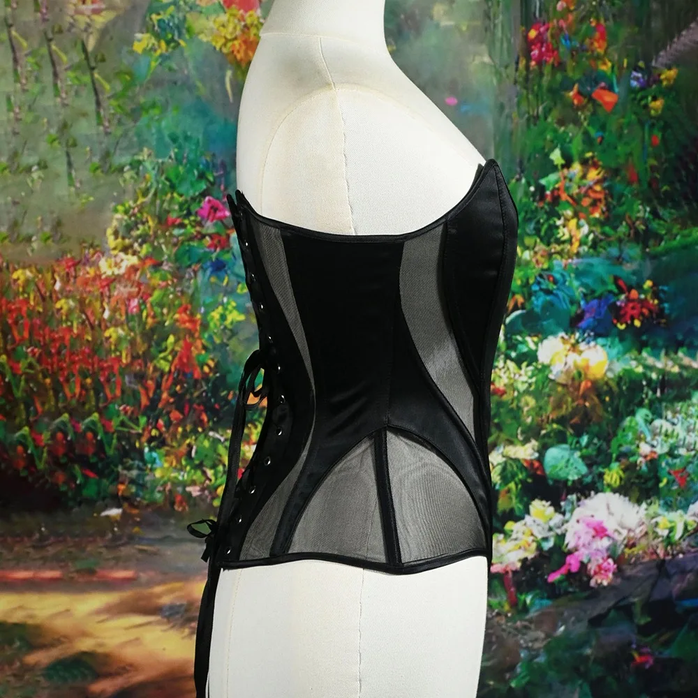 Sexy Mesh Fishbone Tube Top Women Sleeveless Bandage Shapewear Black Corset See Through Camisoles Evening Party Bodycon Tanks