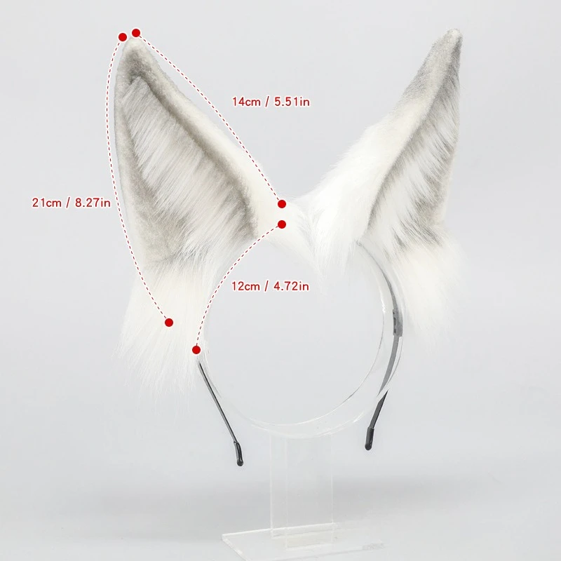 Handmade White Fluffy Arctic Fox Ear Headband Fursuit Cosplay Costume Accessory Anime Exhibition Prop view 6