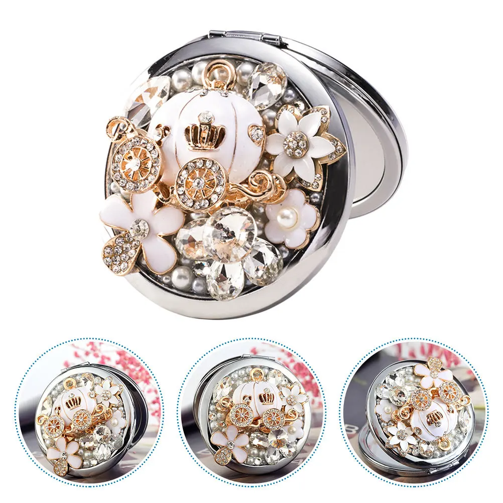 1개 원형 금속 메이크업 거울 컴팩트 접이식 양면 휴대용 여행용 스타일리시 포켓 미러 여성용 선물