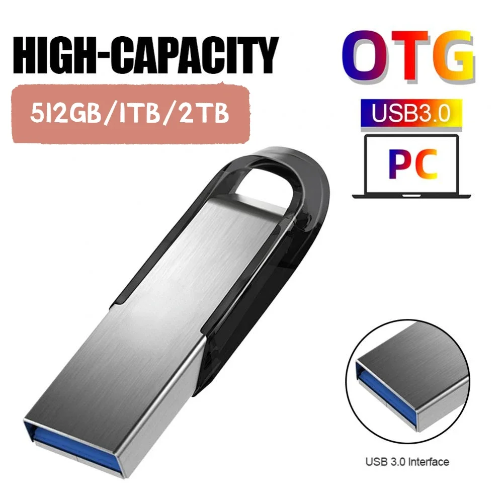 High Speed 2TB Pendrive 1TB USB3.0 Flash Drive Memory Stick 512GB Metal USB Flash Drive Portable TYPE-C USB Stick For Table PC