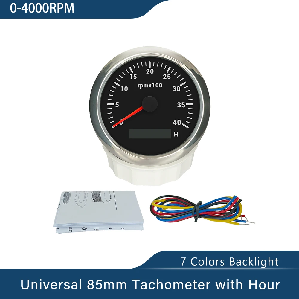 ELING Newest 85mm Tachometer 3k 4k 6k 7k 8k RPM LCD Hour Meter With 7 Colors Backlight For Car Boat Yacht