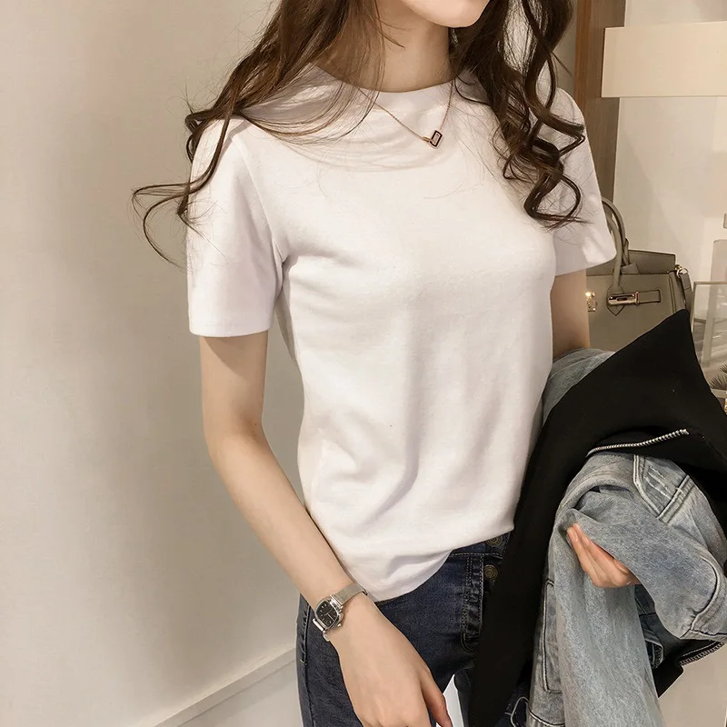 2024 New Arrivals Brief T-shirt Women Solid Vintage Y2K Tee Shirt Woman Sexy Skinny Slim OL Casual Tshirts Pink Korean Fashion