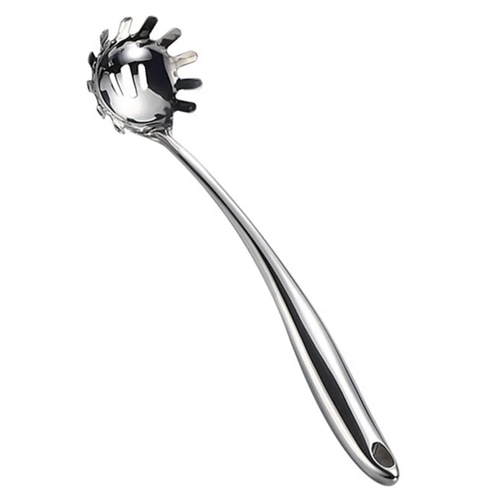 Premium Stainless Steel Pasta Server with Hollow Long Handle Heat Resistant Non Stick Cooking Utensil for Kitchen Cookware