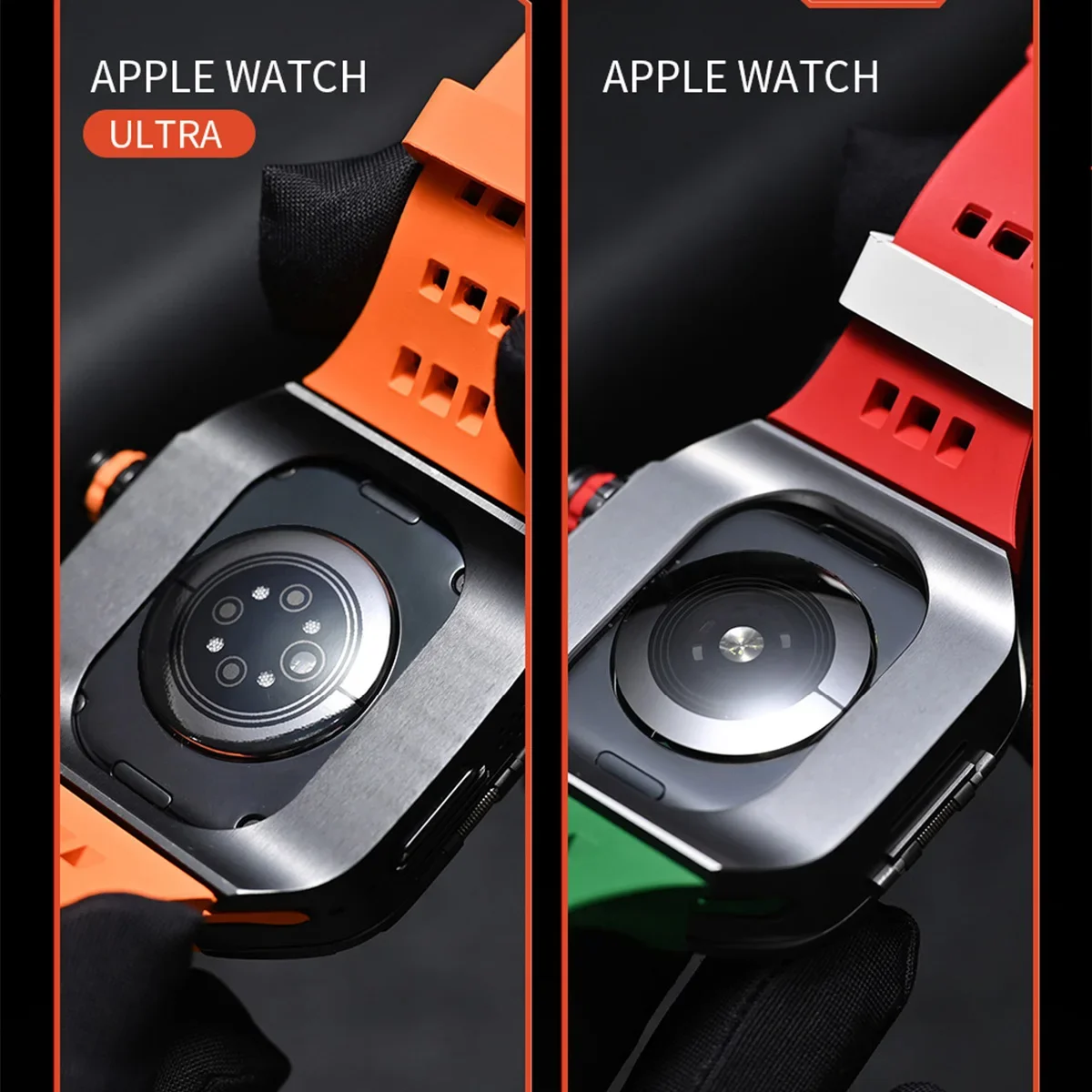 Комплект модификации из титанового сплава для Apple Watch Ultra 2, 49 мм, 44 мм, 45 мм, роскошный ремешок из фторкаучука для Iwatch 10 9 8 7 6 SE 5