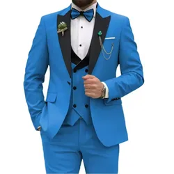 Slim Fit Men Suits Double Breasted Groom Formal Business Male Blazer Set Peak Lapel Party Wedding Tuxedo (Jacket+Vest+Pants)