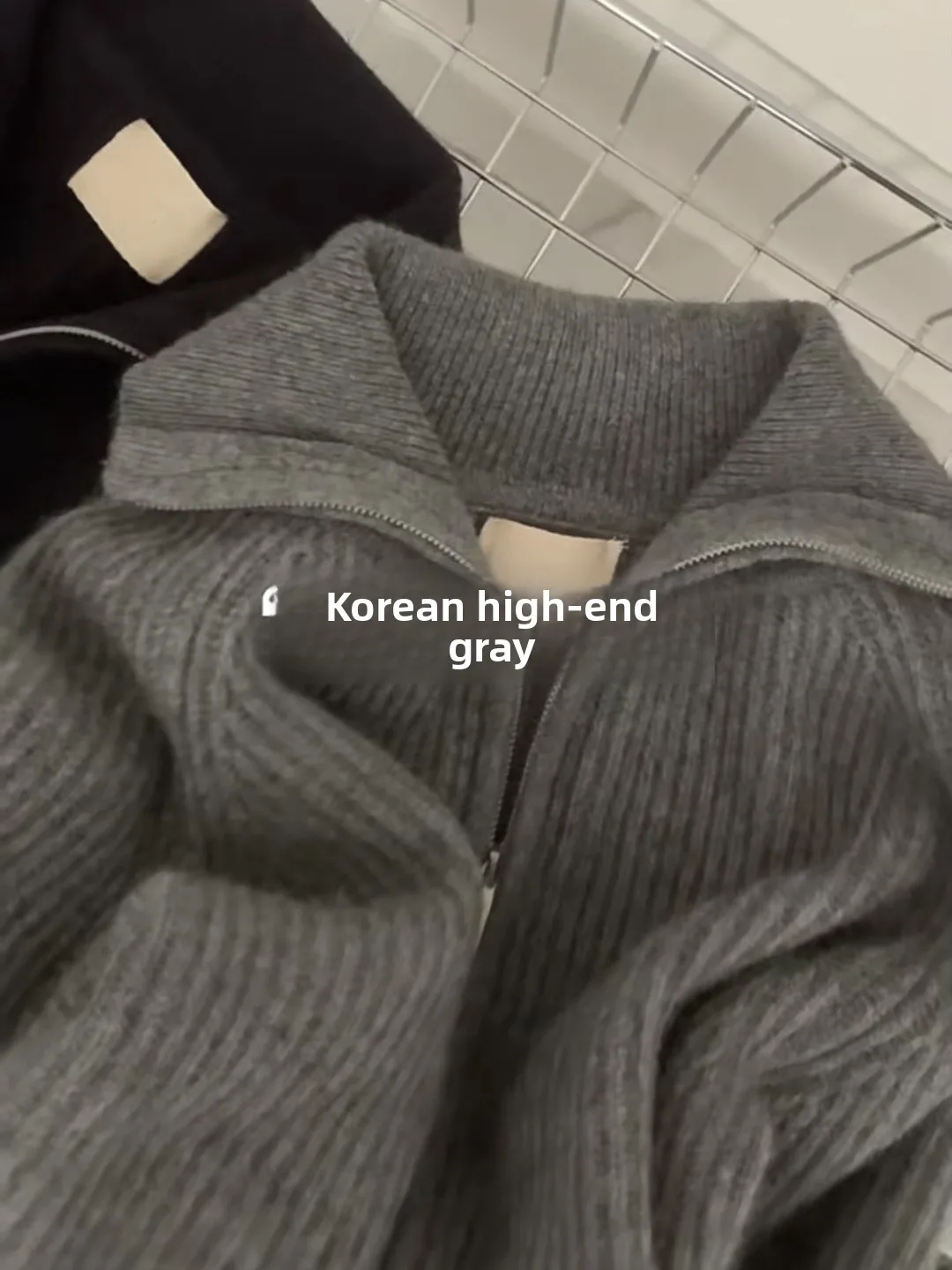 이중 지퍼 니트 스웨터 코트 여성용 루즈핏 올매치 디자인 감각 가을 패션 한국 스타일 롱 스웨터 칼라