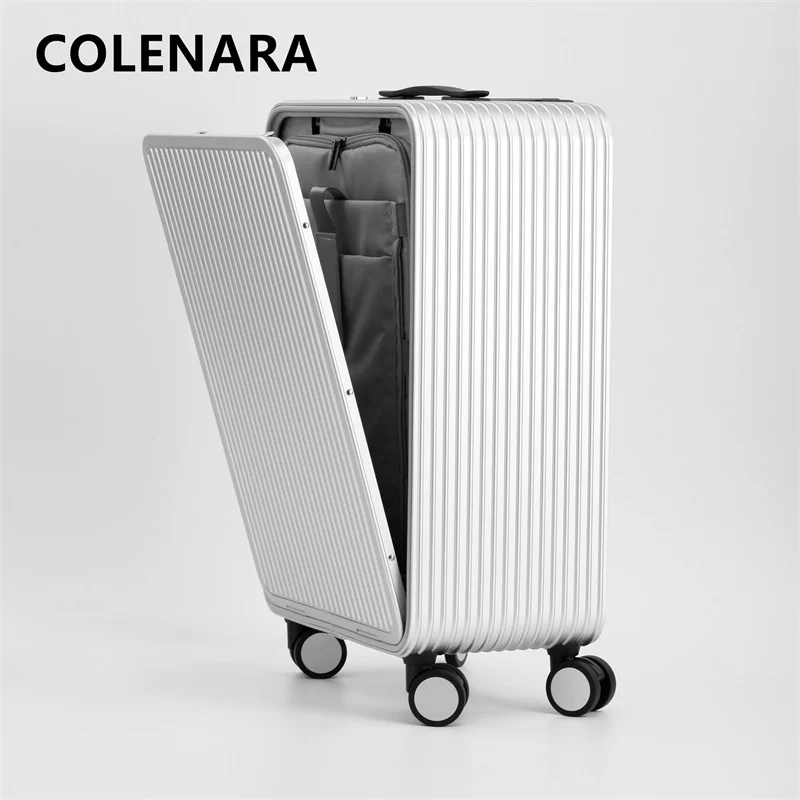 

COLENARA Cabin Suitcase Men's All Aluminum Magnesium Alloy Trolley Case 17"20"24Inch Front Opening Boarding Box Rolling Luggage