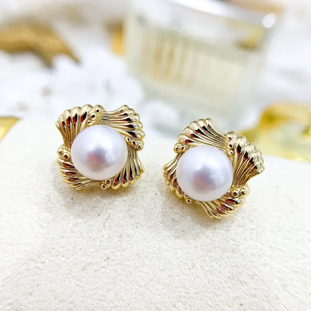 Gold-Plated Pearl Beads Stud Earrings Setting Base Diy Jewelry Making Findings&Components No Pearl E103