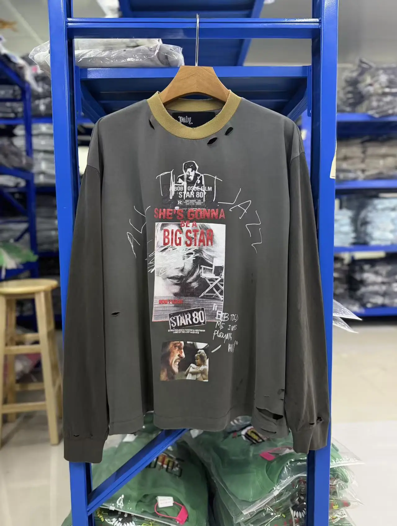 New Men paly Washed Grey Ripped‌ holes Big Star T Shirts T-Shirt Hip Hop Skateboard Street Cotton T-Shirts Tee Top US size A111