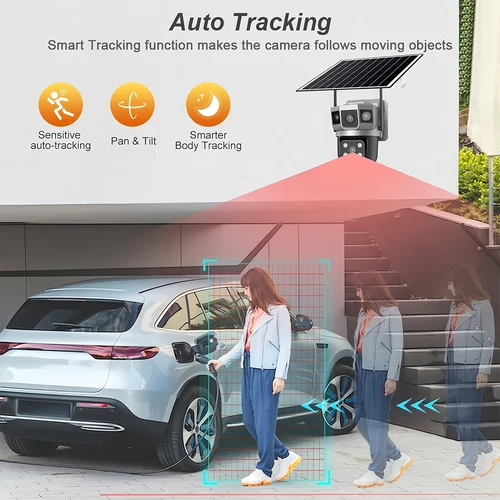 Imagen 2 del producto Cámara Solar V380Pro para exteriores, cámara IP 4G/WiFi de 12MP, visión nocturna HD, seguimiento PTZ, detección de movimiento PIR, seguridad para el hogar, CCTV inteligente