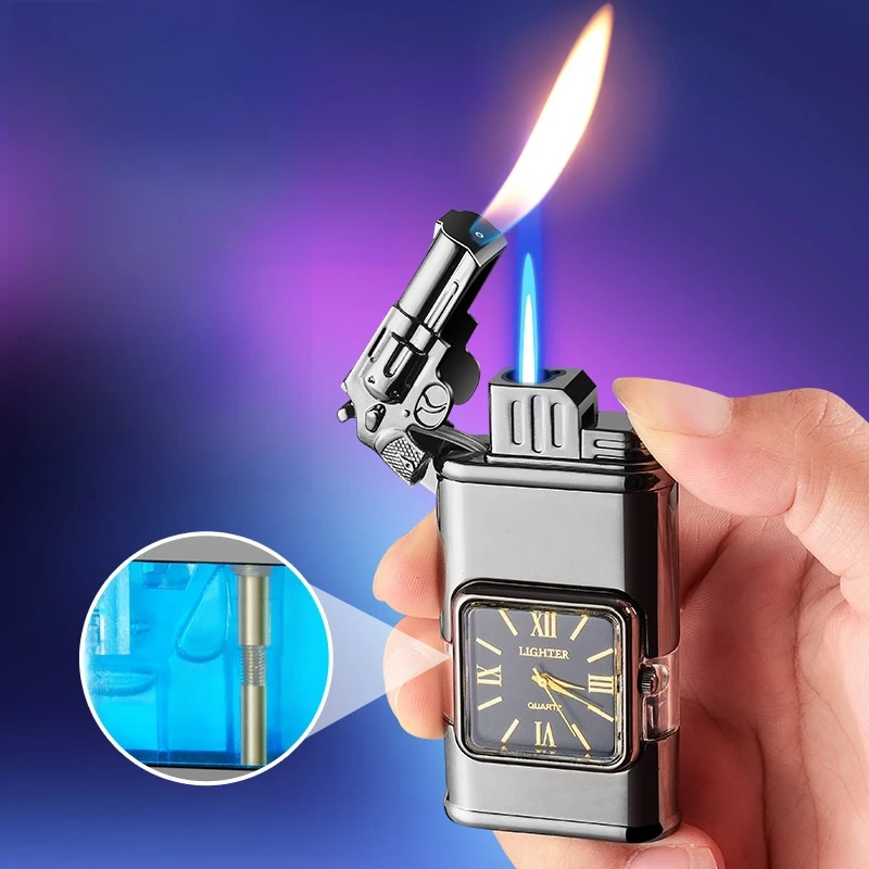 

Quartz Dial Windproof Dual Flame Butane Gas Torch Lighter Outdoor Portable Hot-selling Lighters Men's Gift Smoking Accessories