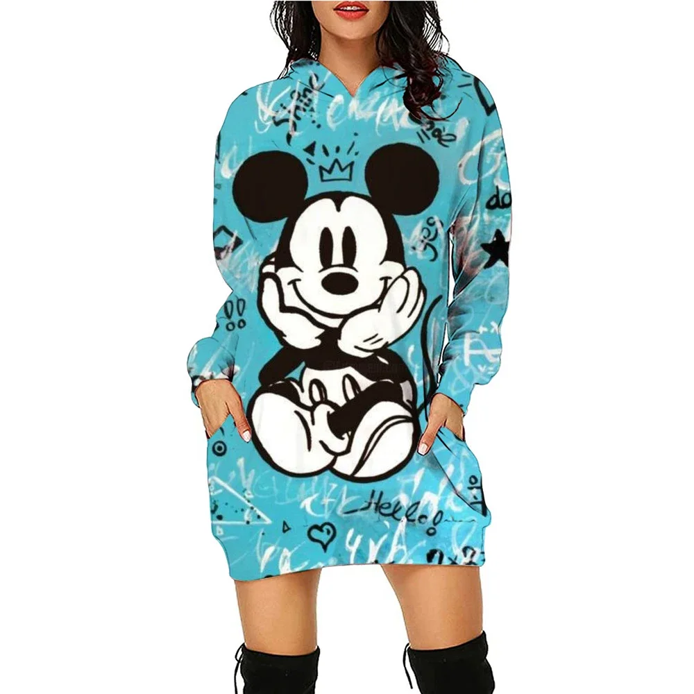 Disney Mickey Mouse Fashion Women's Hoodie Dress Autumn Women's Casual Minimally Printed Harajuku Sweatshirt Youth Student