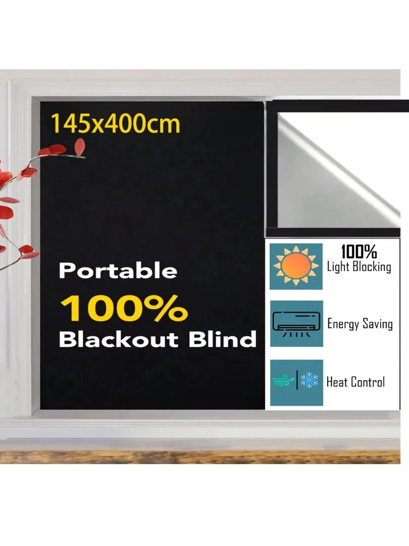 100% Verdunkelungsfolie für Fenster, Dunkelste Lichtblockierende Schwarze Sichtschutzfolie für Haus und Wohnung, Getönte Glasfolie, Vorhang für Schlafzimmer, UV-Sonnenschutz
