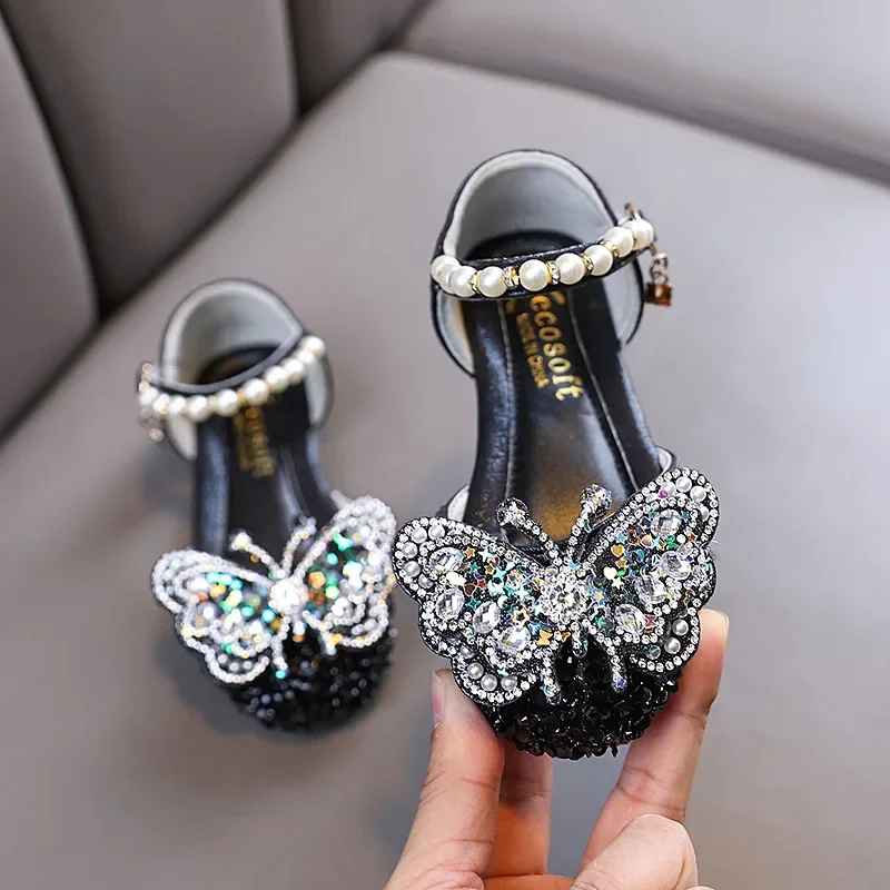 Mädchen Sommer Sandalen Elegante Prinzessin Hochzeit Party Kinder Flache Sandalen Luxus Strass Kinder Leistung Schuhe Weichen Boden