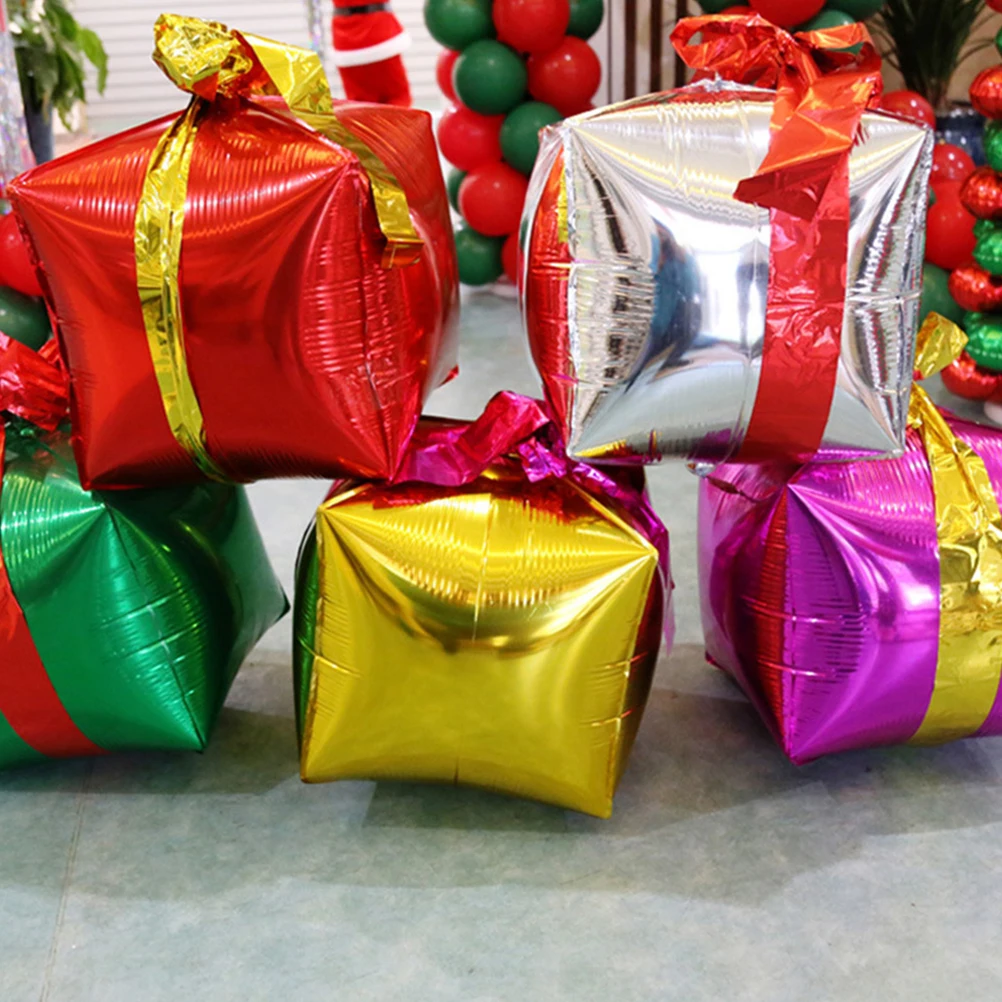 

4 Pcs Present Foil Balloon Christmas Decor Aluminum Cube Holiday Balloons Party