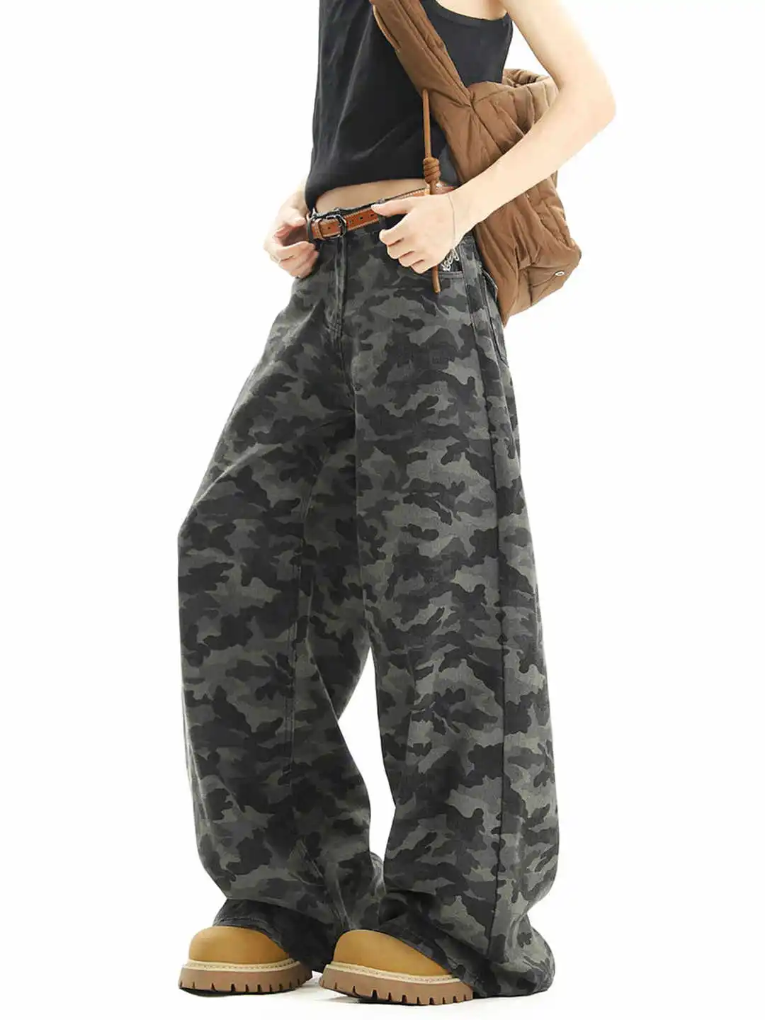 

Женские мешковатые камуфляжные брюки-карго Y2k, брюки-бойфренды, Harajuku, японский стиль 2000-х, винтажные брюки большого размера 90-х годов, осень 2025 г.