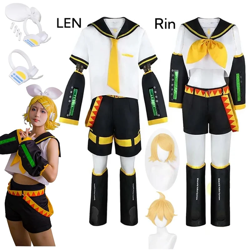 Anime Kcagamine Rin Len Cosplay Costume Anime Sailor Uniform Halloween Party Outfit Full Set Christmas Comic Con Outfits