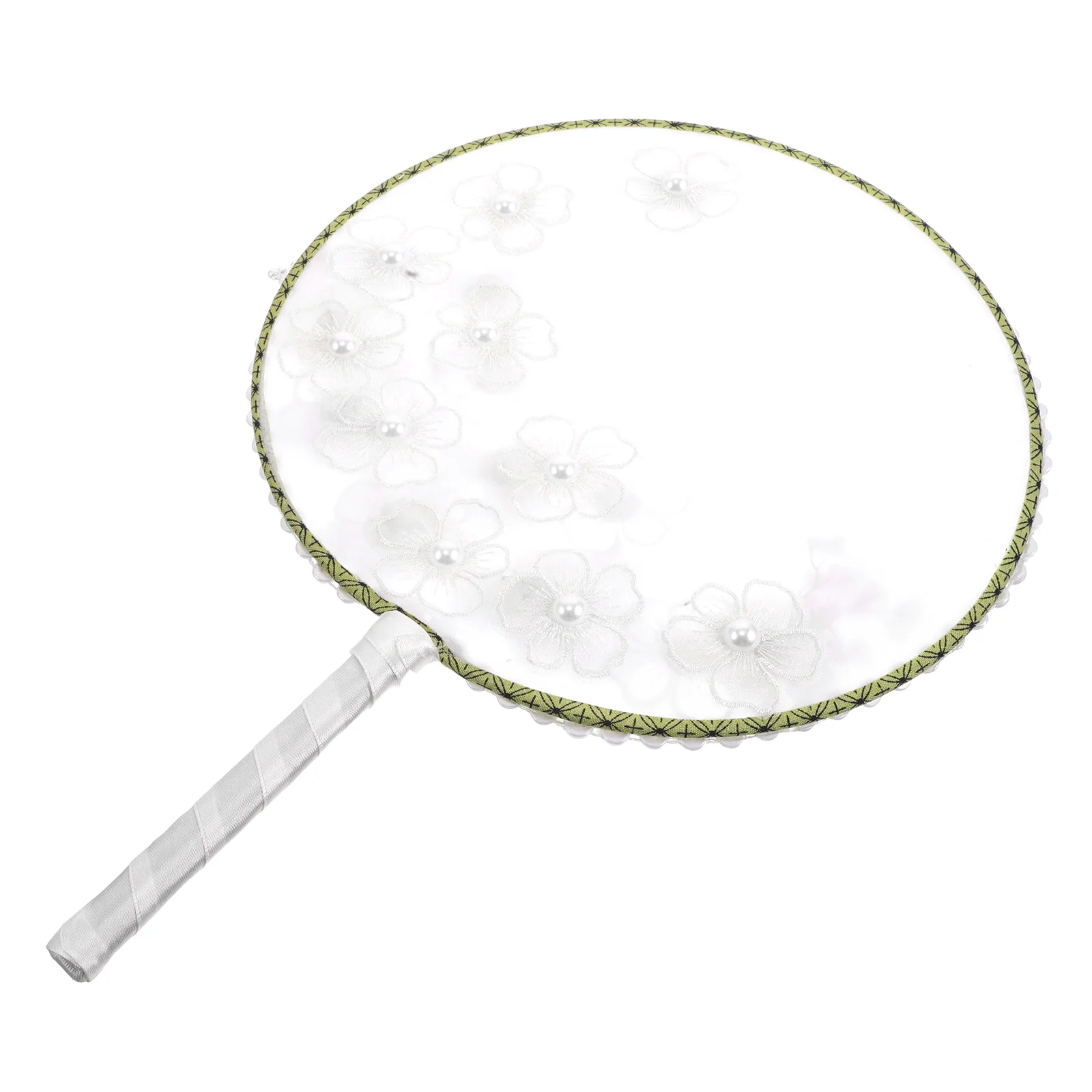 

New Chinese Ball Fan Embroidery Circular Wedding Supplies White Decorative Paddle Traditional Handheld Floral Round Summer