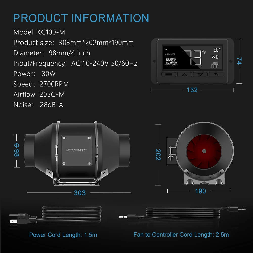 Imagem -05 - Velocidades Inline Ventilador de Exaustão do Duto com Controlador de Temperatura de Umidade para Hidroponia Crescer Tenda 0100