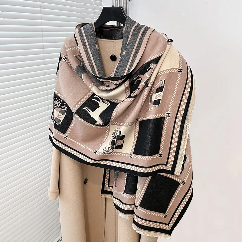 Luxury Warm Poncho Cashmere Winter Women Scarf Horse Print Shawl Wraps Female Thick Pashmina Blanket Bufanda Travel Echarpe 2024